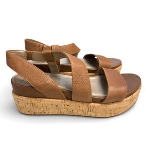 Lucca Lane Olympia Leather Women's Tan Cork Platform Sandals Sz.8